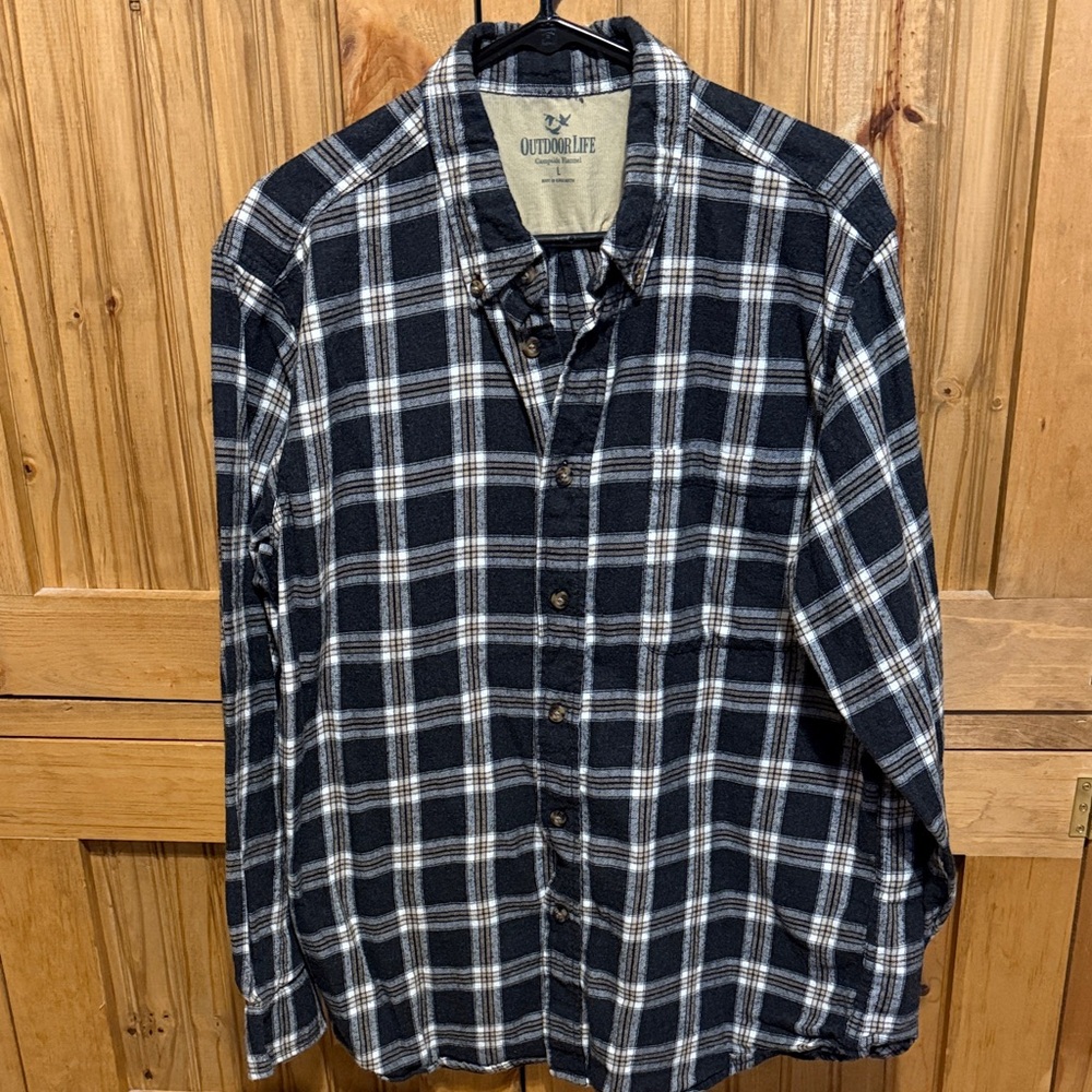 Outdoor Life Men's Dark Plaid Button Down Shirt